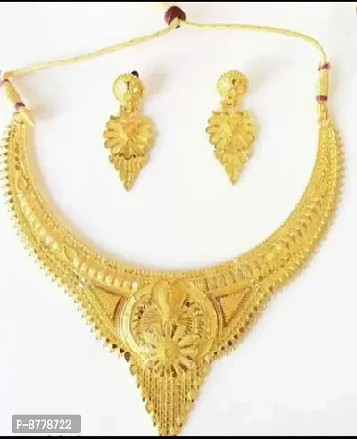 Elegant Alloy Gold Plated Necklace Set With Earring