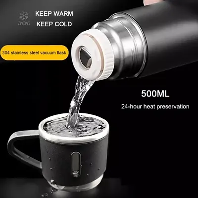 Steel Vacuum Flask Set With 3 Steel Cups Combo