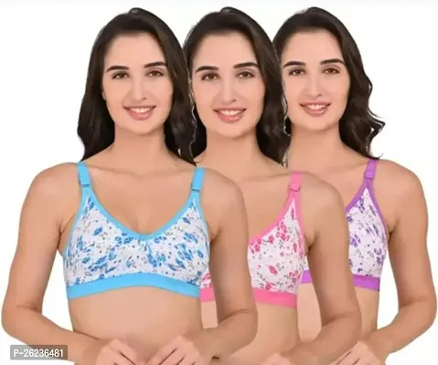 Stylish Cotton Blend Solid Bras For Women, Pack Of 3