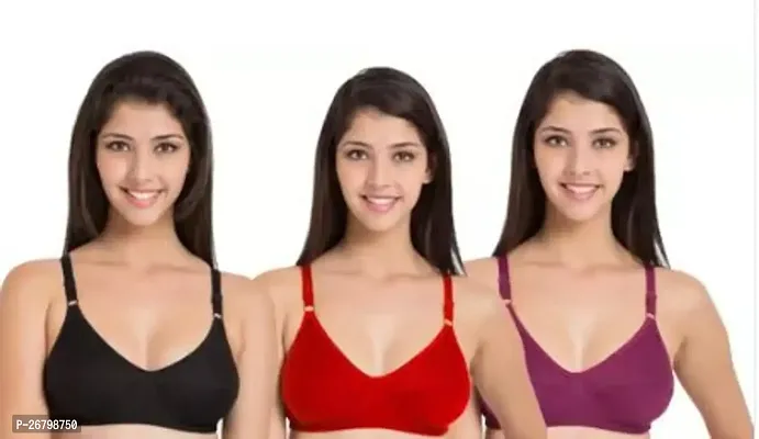 Stylish Multicolored Cotton Blend Solid Bras For Women Pack Of 3