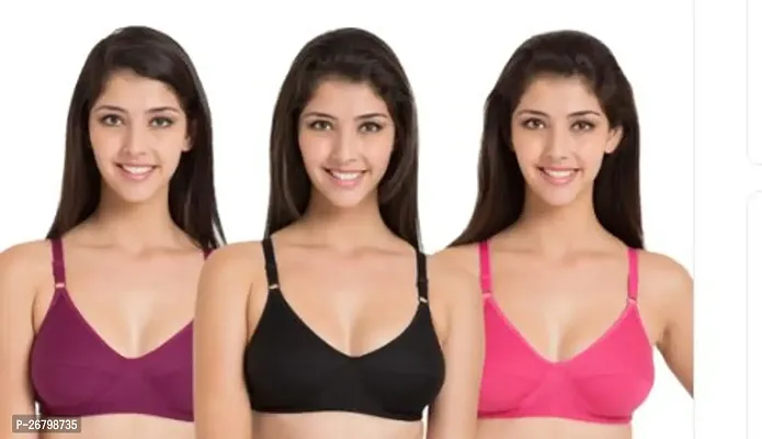 Stylish Multicolored Cotton Blend Solid Bras For Women Pack Of 3