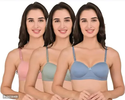 Stylish Cotton Blend Solid Bras For Women, Pack Of 3