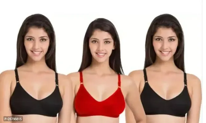 Stylish Multicolored Cotton Blend Solid Bras For Women Pack Of 3