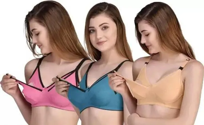 Stylish Blend Solid Bras For Women, Pack Of 3