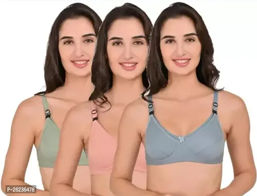 Stylish Cotton Blend Solid Bras For Women, Pack Of 3