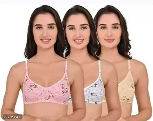 Stylish Cotton Blend Solid Bras For Women, Pack Of 3