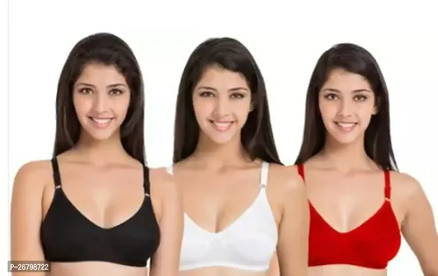 Stylish Multicolored Cotton Blend Solid Bras For Women Pack Of 3