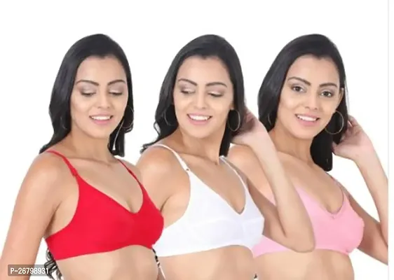 Stylish Multicolored Cotton Blend Solid Bras For Women Pack Of 3