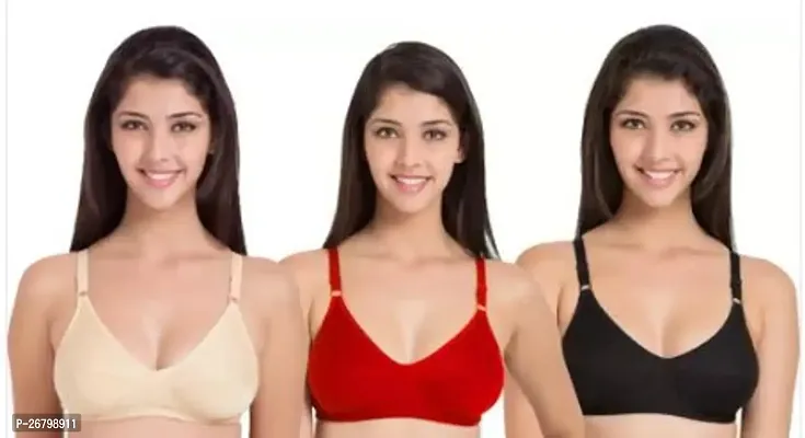 Stylish Multicolored Cotton Blend Solid Bras For Women Pack Of 3