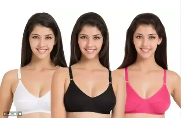 Stylish Multicolored Cotton Blend Solid Bras For Women Pack Of 3