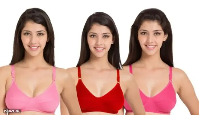 Stylish Multicolored Cotton Blend Solid Bras For Women Pack Of 3