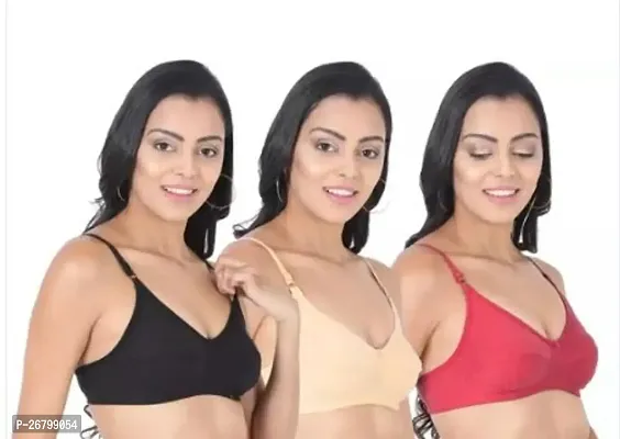 Stylish Multicolored Cotton Blend Solid Bras For Women Pack Of 3