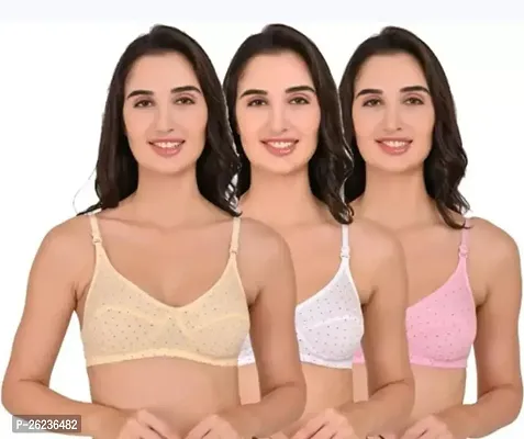 Stylish Cotton Blend Solid Bras For Women, Pack Of 3-thumb0