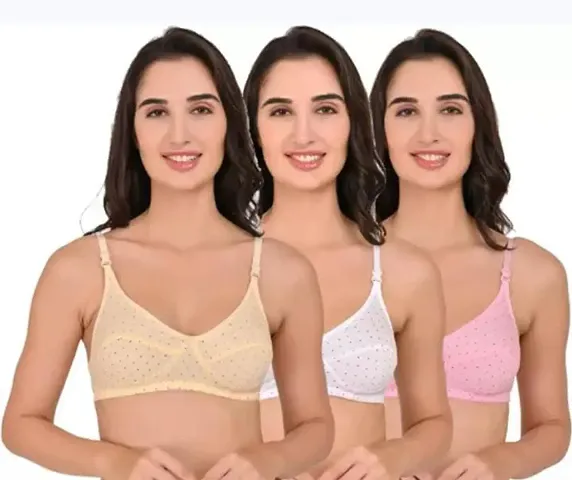 Stylish Blend Solid Bras For Women, Pack Of 3