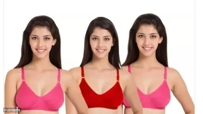 Stylish Multicolored Cotton Blend Solid Bras For Women Pack Of 3