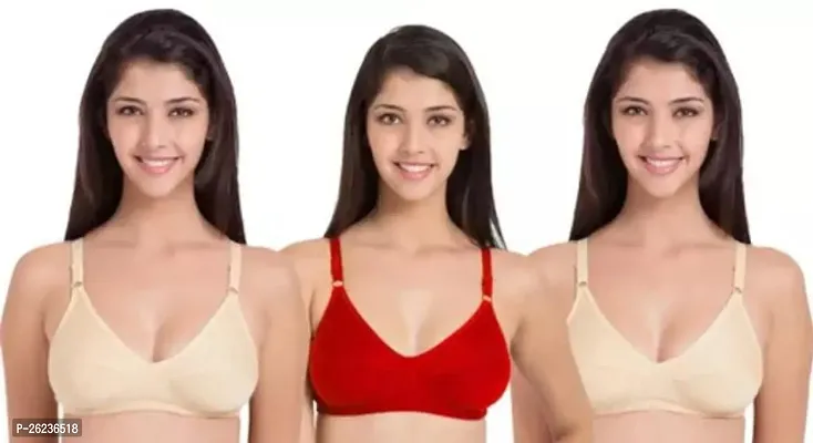 Stylish Cotton Blend Solid Bras For Women, Pack Of 3