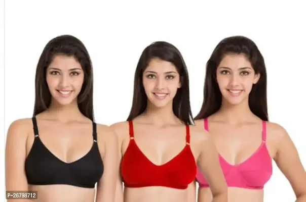 Stylish Multicolored Cotton Blend Solid Bras For Women Pack Of 3