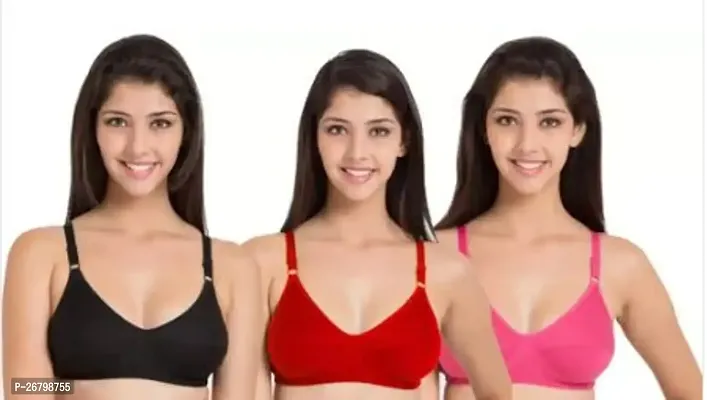 Stylish Multicolored Cotton Blend Solid Bras For Women Pack Of 3