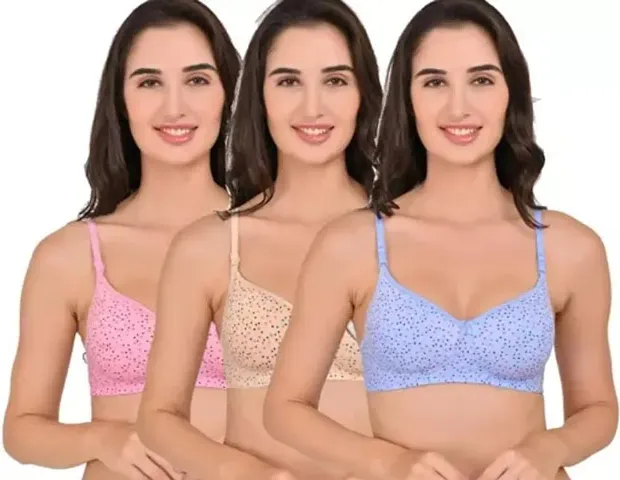 Stylish Blend Solid Bras For Women, Pack Of 3