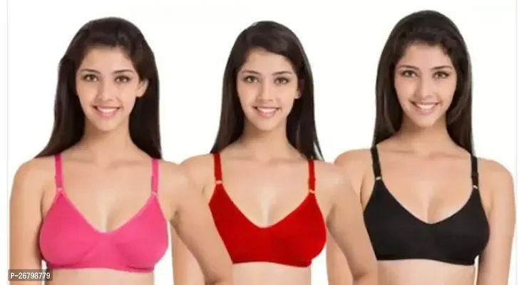 Stylish Multicolored Cotton Blend Solid Bras For Women Pack Of 3