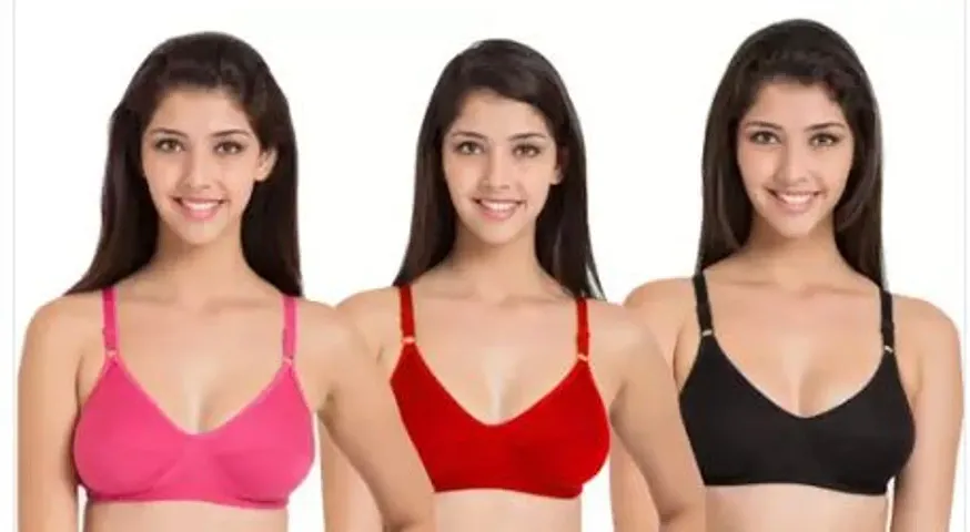 Stylish Blend Solid Bras For Women, Pack Of 3