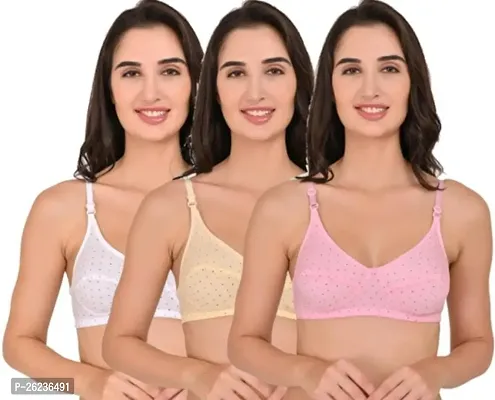 Stylish Cotton Blend Solid Bras For Women, Pack Of 3-thumb0