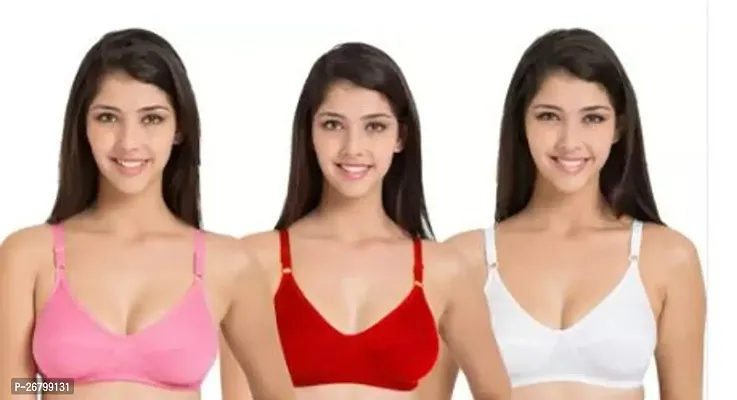 Stylish Multicolored Cotton Blend Solid Bras For Women Pack Of 3-thumb0