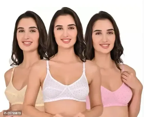 Stylish Multicolored Cotton Blend Solid Bras For Women Pack Of 3-thumb0