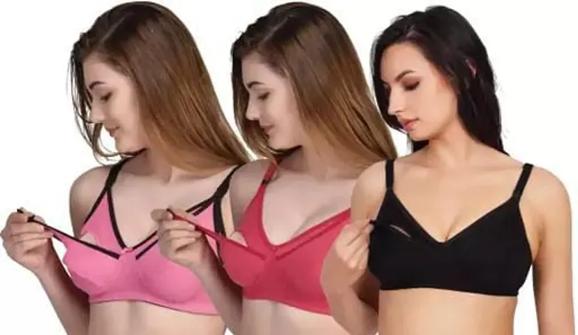 Stylish Blend Solid Bras For Women, Pack Of 3