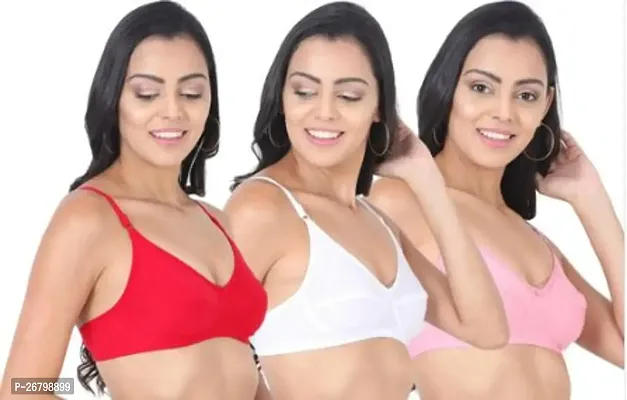 Stylish Multicolored Cotton Blend Solid Bras For Women Pack Of 3-thumb0