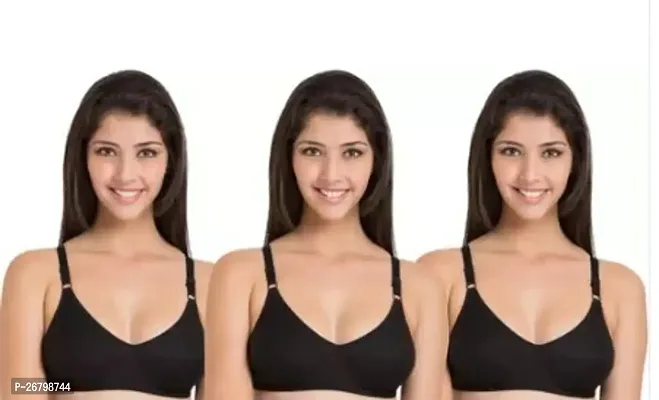 Stylish Black Cotton Blend Solid Bras For Women Pack Of 3