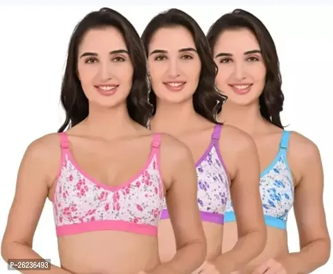 Stylish Cotton Blend Solid Bras For Women, Pack Of 3