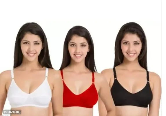 Stylish Multicolored Cotton Blend Solid Bras For Women Pack Of 3