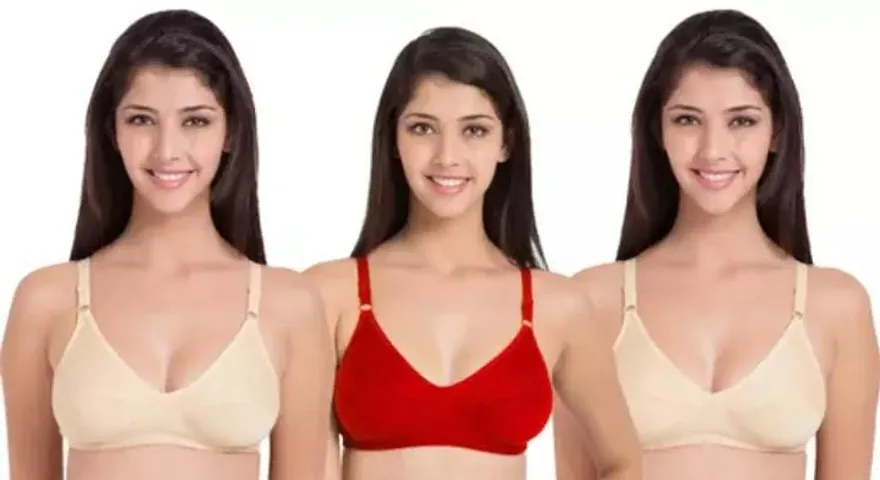 Stylish Blend Solid Bras For Women, Pack Of 3