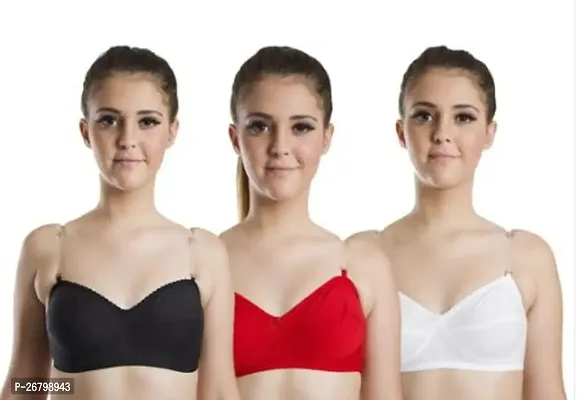 Stylish Multicolored Cotton Blend Solid Bras For Women Pack Of 3-thumb0