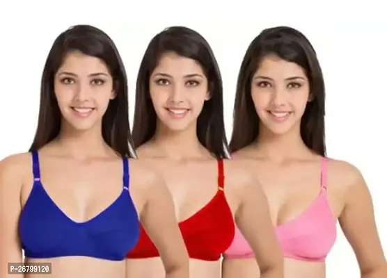 Stylish Multicolored Cotton Blend Solid Bras For Women Pack Of 3