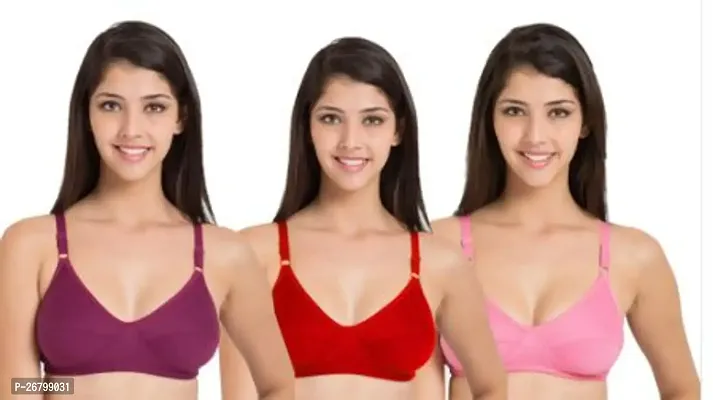 Stylish Multicolored Cotton Blend Solid Bras For Women Pack Of 3