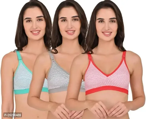 Stylish Cotton Blend Solid Bras For Women, Pack Of 3