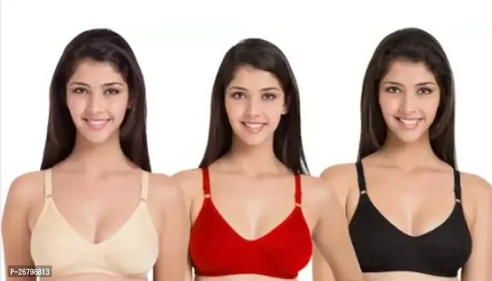 Stylish Multicolored Cotton Blend Solid Bras For Women Pack Of 3