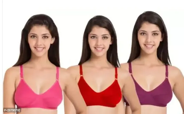 Stylish Multicolored Cotton Blend Solid Bras For Women Pack Of 3