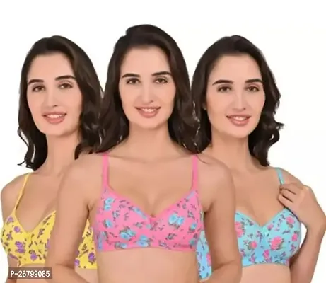 Stylish Multicolored Cotton Blend Printed Bras For Women Pack Of 3