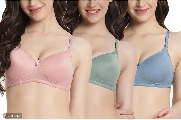 Woman Daily Wear Lighty Padded Medium Coverage Seamless Bra (Pack of 3)