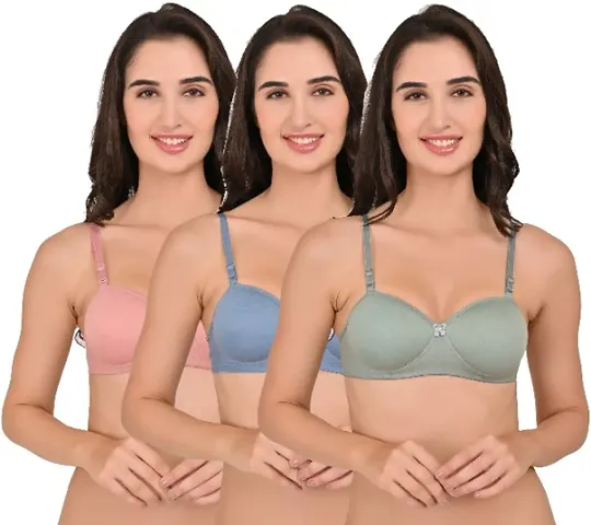 Non-Wired Blend Lightly-Padded Bra (Pack of 3) Blue, Green, Colors