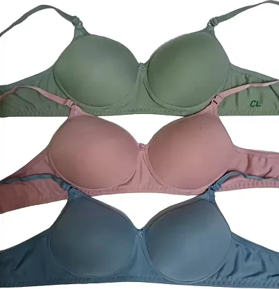 Pack Of 3 Solid Padded Bra For Women