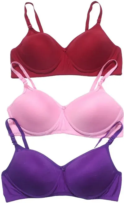 Classic Blend Solid Bras for Women, Pack of 3