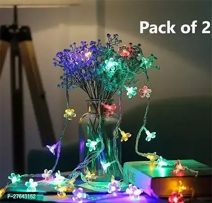 16 LED Blossom Flower Fairy String Lights Diwali Christmas Corded electric Plastic Square for Home Decoration 2 Pin Plug 4 Meter Multicolor Pack Of 2