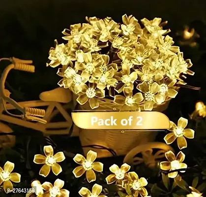 16 LED 4 Meter Blooming Blossom Flower Warm White Fairy String Diwali Lights Christmas Corded electric or Party Birthday for Home Decoration 2 Pin Plug 4 Meter Warm White 16 LED small Blub FlowerPack Of 2