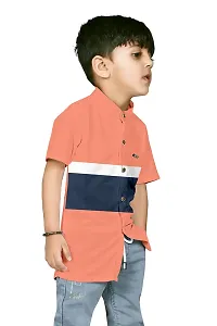 AJ BROTHERS Kids Cotton Blend Mandarin Neck Short Sleeve Regular Fit Casual Western Matty Polo 3Patta Fancy Shirt for Boys (Peach) (11-12 Years)-thumb2