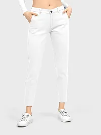 AJ BROTHERS Women's Slim Fit Track Pants Lycra Stretchable Regular Button Boot Cut/Bell Bottom Pant Lower Trousers (White) Size:-28-thumb1
