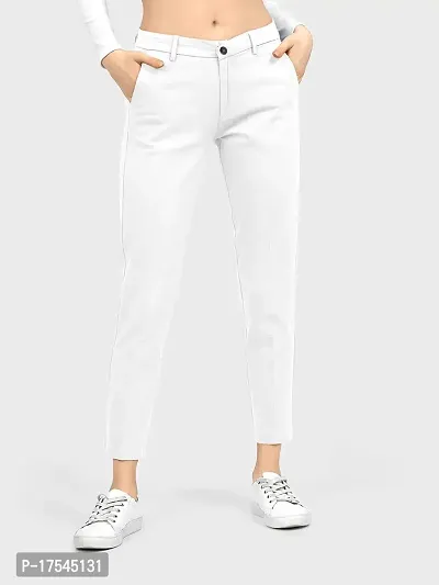 AJ BROTHERS Women's Slim Fit Track Pants Lycra Stretchable Regular Button Boot Cut/Bell Bottom Pant Lower Trousers (White) Size:-28-thumb2
